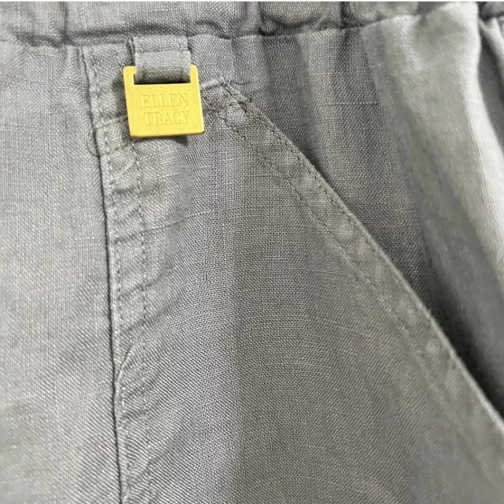 Ellen Tracy linen Pull-on elastic waistband pants Cropped large - Picture 3 of 7